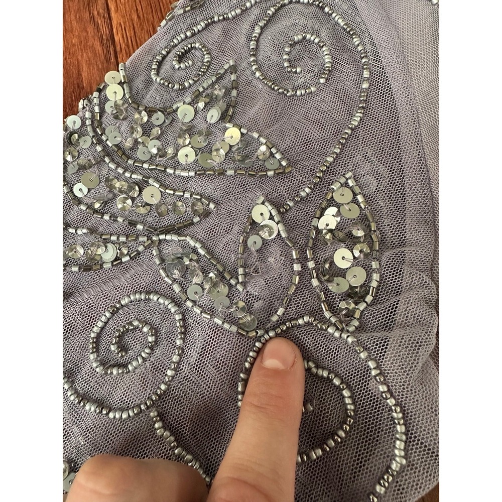 Pisarro Nights Mauve Grey Fully Embellished Beaded Quarter Sleeve Gown Dress 10p - Picture 11 of 12